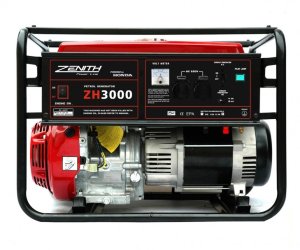 ZENITH ZH3000 Бензиновый генератор ZENITH ZH3000 максимальная мощность 2.2 кВА. Топливный бак 15 л. Автономия до 15 часов. Двигатель HONDA